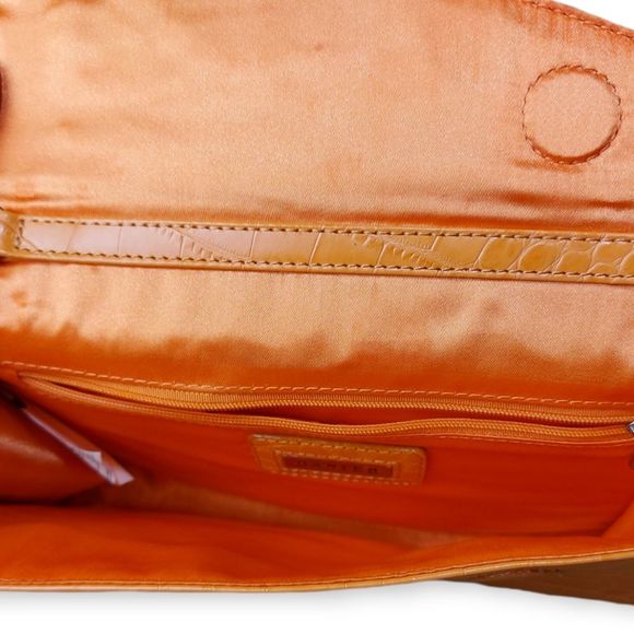 Danier Leather Orange Croc Embossed Clutch - Picture 5 of 7